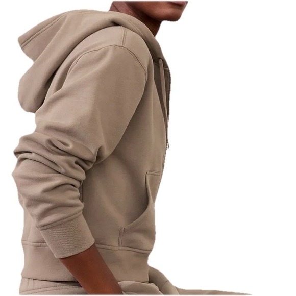 Athleta Forever Fleece Full Zip Sweatshirt Hoodie Cropped - Brown - Women's S - Picture 13 of 13